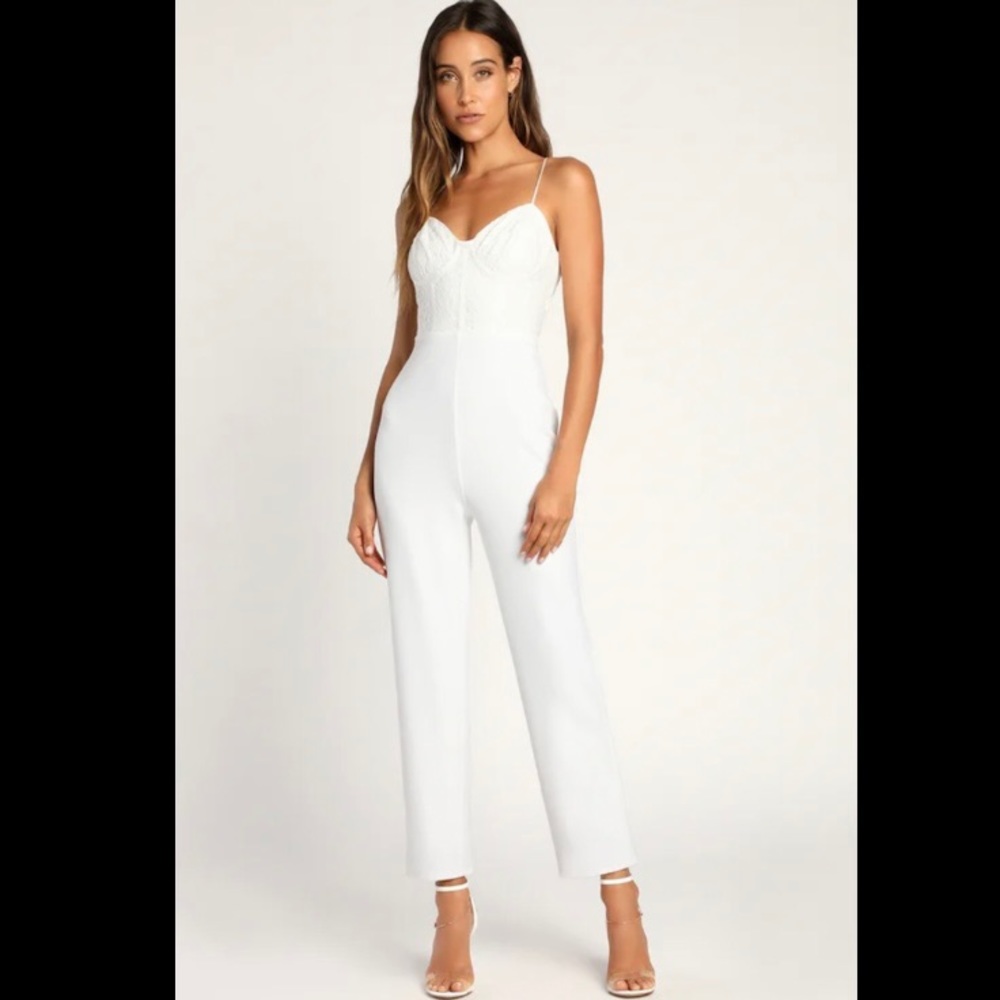 SOLD LuLus NWT White Lace Jumpsuit